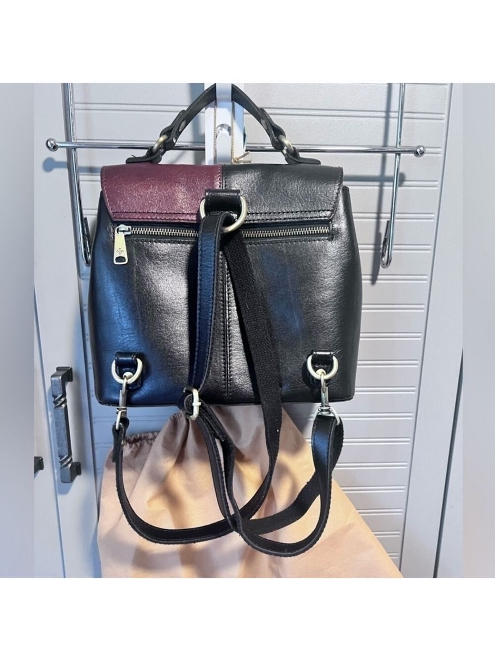 Patricia Nash Sinclair Leather Convertible Backpack-Colorblock Black/Tan- EUC - Picture 7 of 13